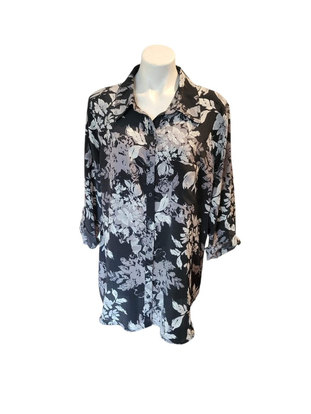 White Stag Black Floral Button-Down Shirt